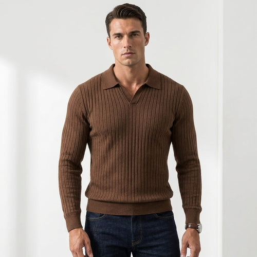 Sebastian | Elegancki sweter polo męski z długim rękawem