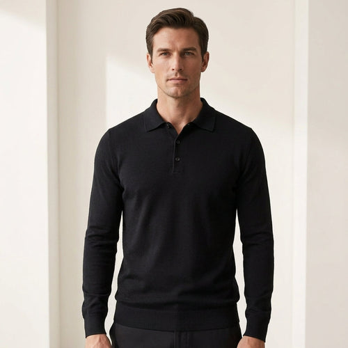 Krystian | Sweter polo męski z wełny merino – merino polo sweter